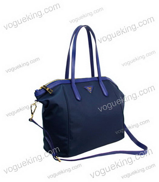 Prada Tessuto Saffian Blue Nylon With Calfskin Leather Shopping Bag-2