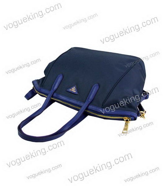 Prada Tessuto Saffian Blue Nylon With Calfskin Leather Shopping Bag-3