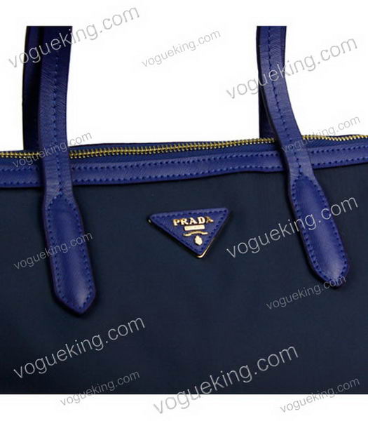 Prada Tessuto Saffian Blue Nylon With Calfskin Leather Shopping Bag-6