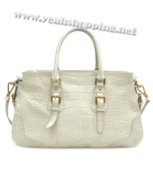 Prada Tessuto Saffiano Bowler Handbag Offwhite Croc Veins_BN1181-1