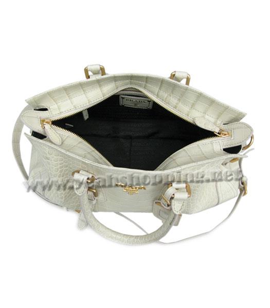 Prada Tessuto Saffiano Bowler Handbag Offwhite Croc Veins_BN1181-4
