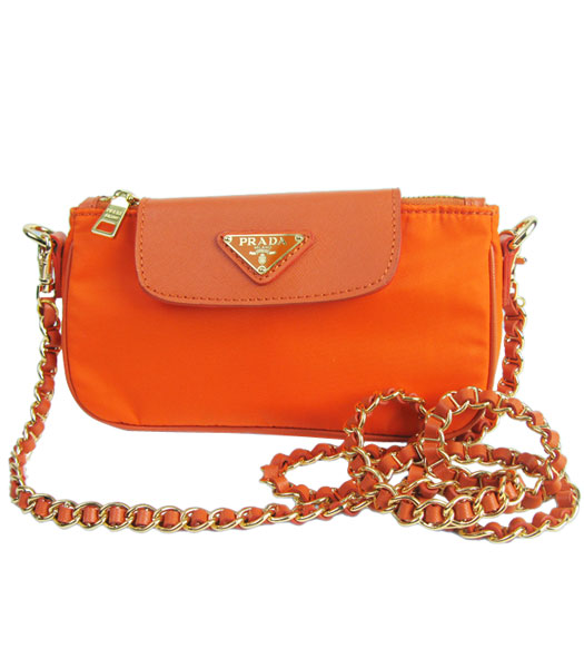 Prada Tessuto Saffiano Wristlet Nylon With Orange Leather Bag