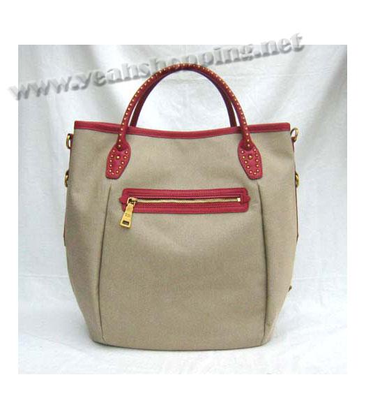 Prada Tote Bag Apricot Canvas with Red Leather_BR4426-1