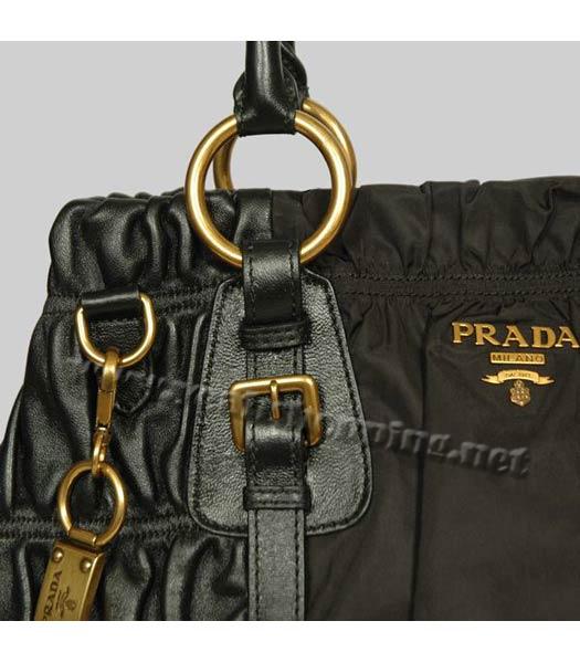 Prada Tote Bag Coffee Fabric with Black Leather-1
