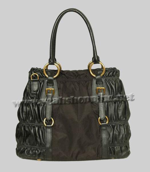 Prada Tote Bag Coffee Fabric with Black Leather-2