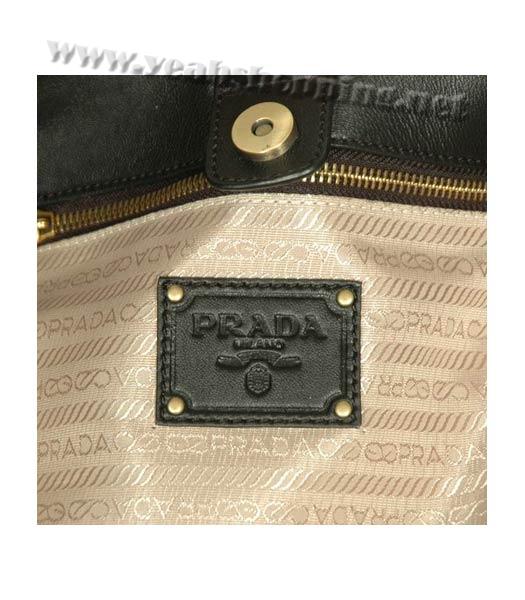 Prada Tote Bag Coffee Fabric with Black Leather-5