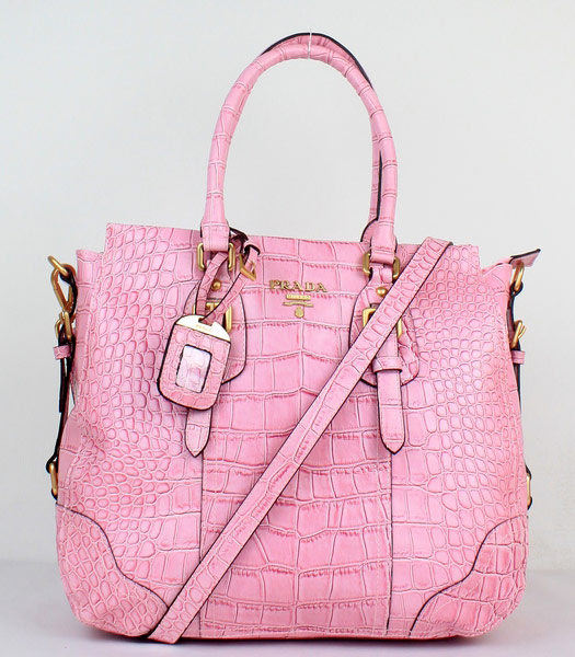 Prada Tote Bag in Pink Croc Veins Leather