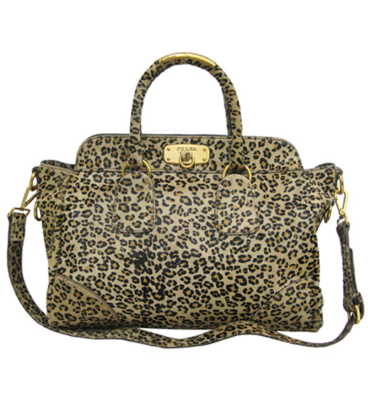 Prada Tote Handbag Leopard Grain leather