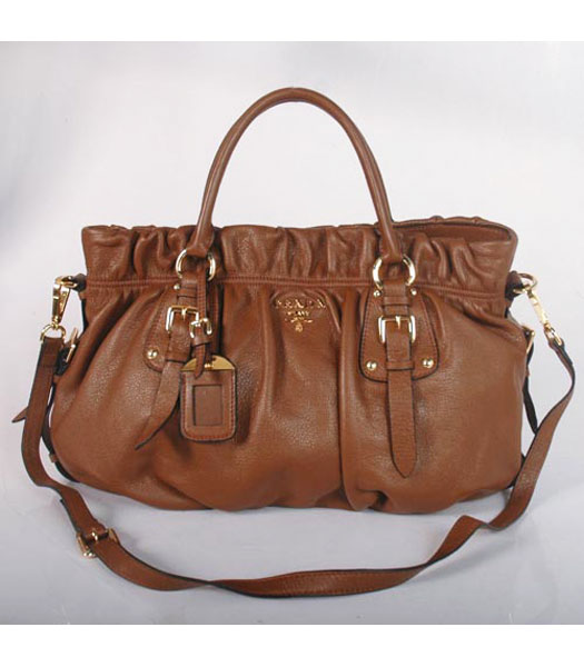 Prada Tote Handbag Light Coffee Leather