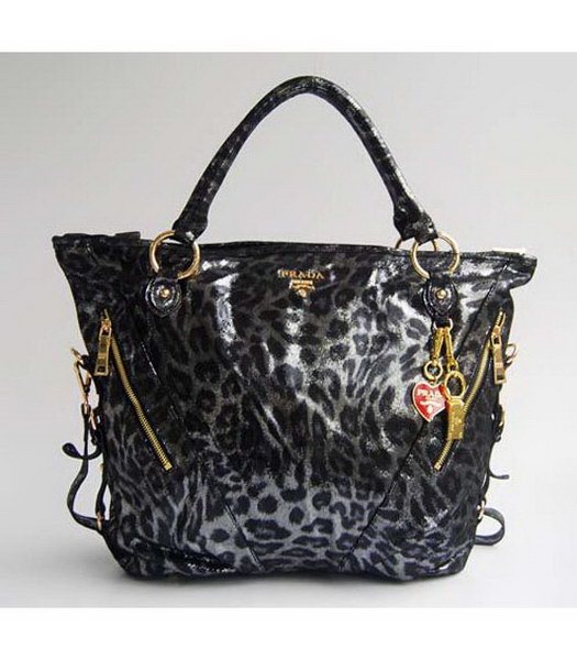 Prada Tote Leopard Pattern Bag Black