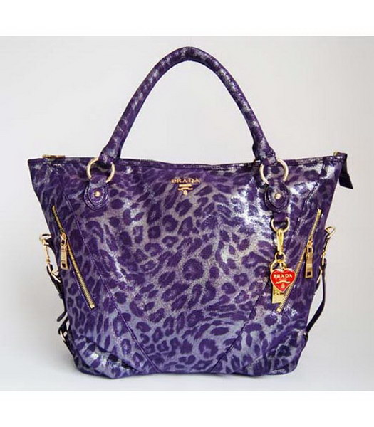 Prada Tote Leopard Pattern Bag Purple