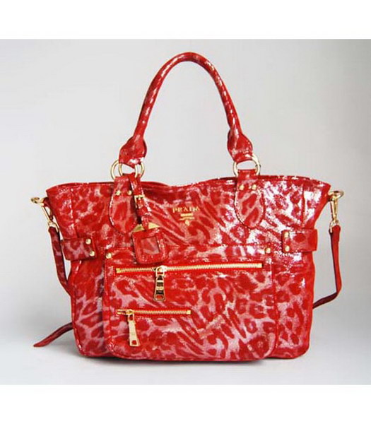 Prada Tote Leopard Pattern Bag Red
