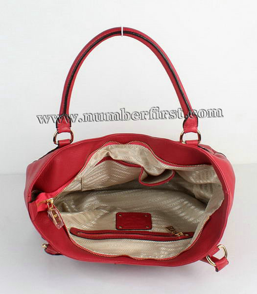 Prada Vitello Calfskin Tote Bag in Red Calf Leather-4