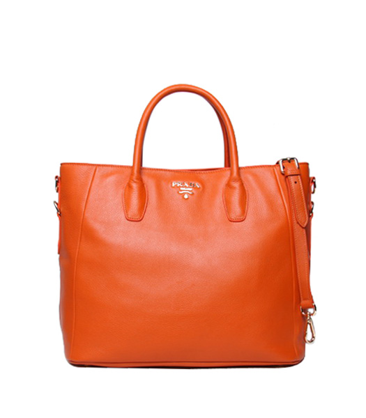 Prada Vitello Daino Orange Leather Shopping Tote Bag
