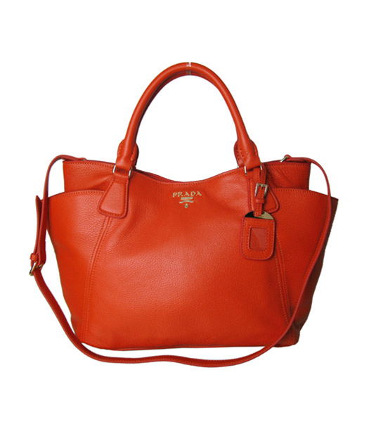 Prada Vitello Daino Orange Original Leather Tote Bag