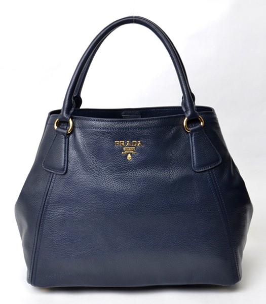 Prada Vitello Daino Original Leather Handbag Dark Blue