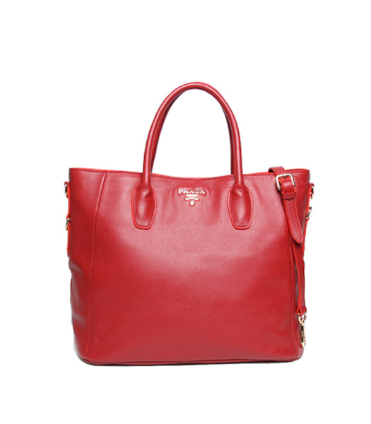 Prada Vitello Daino Red Leather Shopping Tote Bag