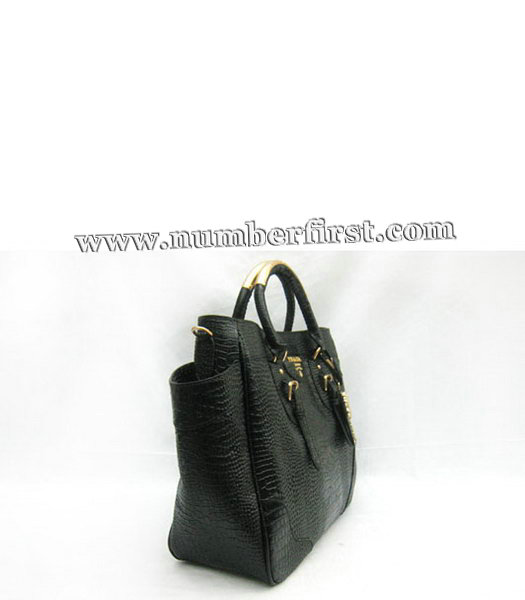 Prada Vitello Daino Tote Bag Black Croc Leather-1