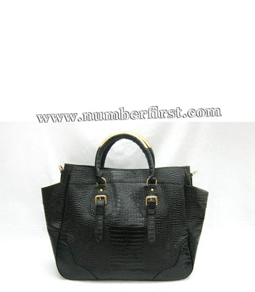 Prada Vitello Daino Tote Bag Black Croc Leather-2