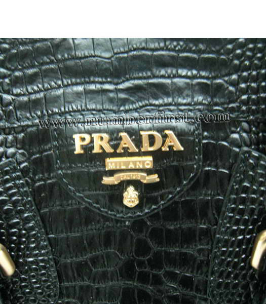 Prada Vitello Daino Tote Bag Black Croc Leather-4