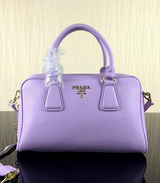 Prada Vitello Light Purple Litchi Veins Leather Bowler Bag