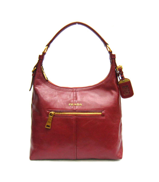 Prada Vitello Shine Leather Hobo Bag in Dark Red_BR4315
