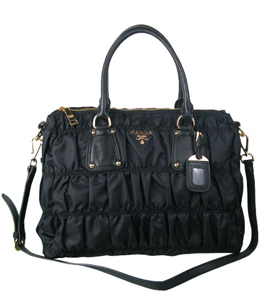 Prada Waterproof With Black Leather Tote Shoulder Bag