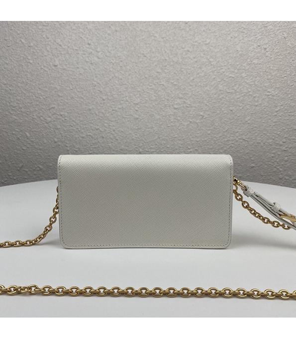 Prada White Original Saffiano Cross Veins Calfskin Mini Bag Golden Chain With Checking IC Chip-1