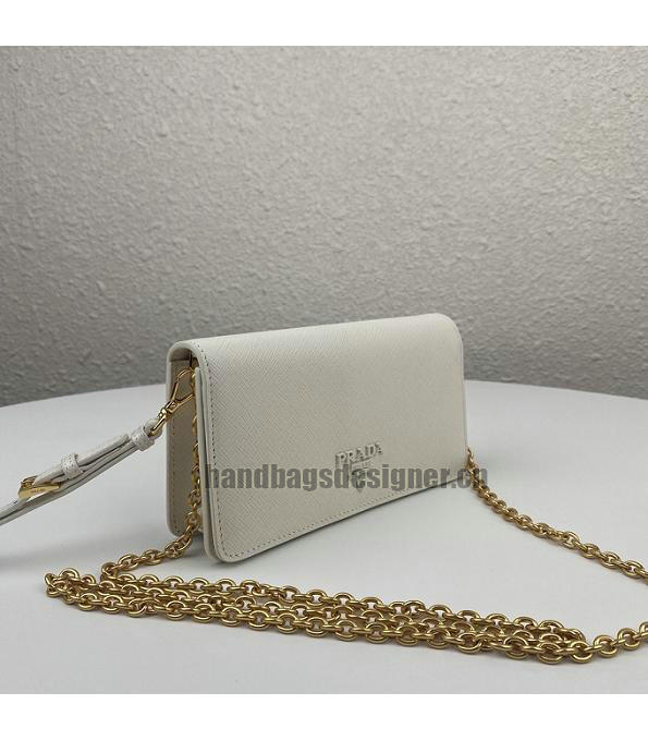Prada White Original Saffiano Cross Veins Calfskin Mini Bag Golden Chain With Checking IC Chip-2
