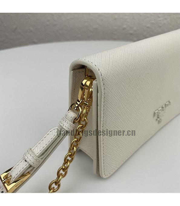 Prada White Original Saffiano Cross Veins Calfskin Mini Bag Golden Chain With Checking IC Chip-3