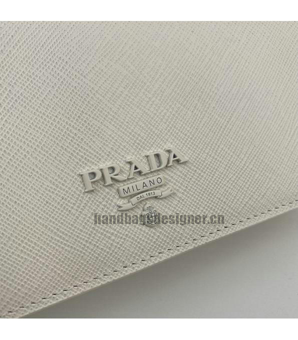 Prada White Original Saffiano Cross Veins Calfskin Mini Bag Golden Chain With Checking IC Chip-4