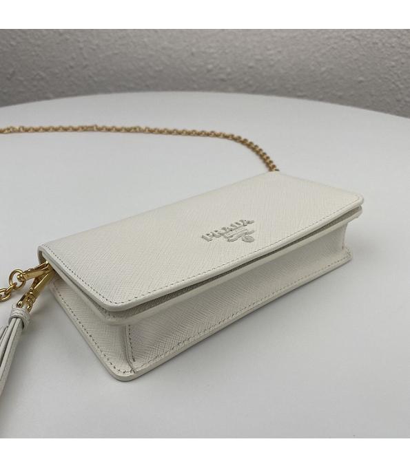 Prada White Original Saffiano Cross Veins Calfskin Mini Bag Golden Chain With Checking IC Chip-5