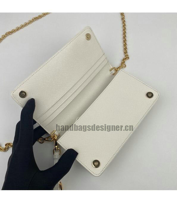 Prada White Original Saffiano Cross Veins Calfskin Mini Bag Golden Chain With Checking IC Chip-6