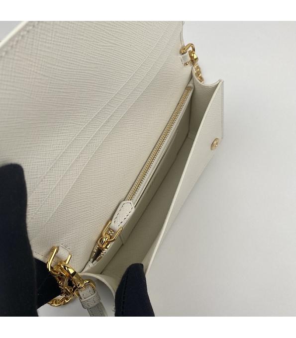 Prada White Original Saffiano Cross Veins Calfskin Mini Bag Golden Chain With Checking IC Chip-7