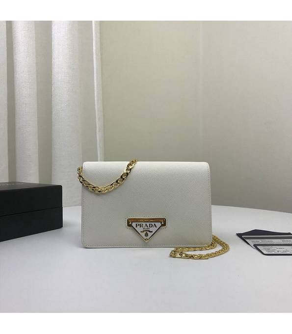 Prada White Original Saffiano Cross Veins Leather Golden Metal Small Shoulder Bag