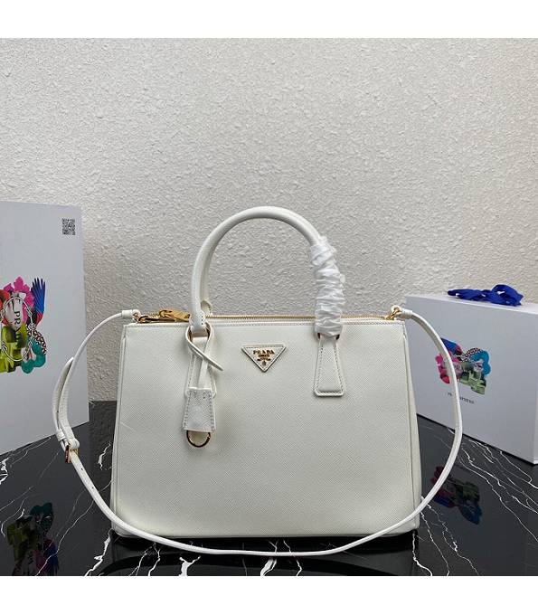 Prada White Original Saffiano Cross Veins Leather Medium Galleria Bag