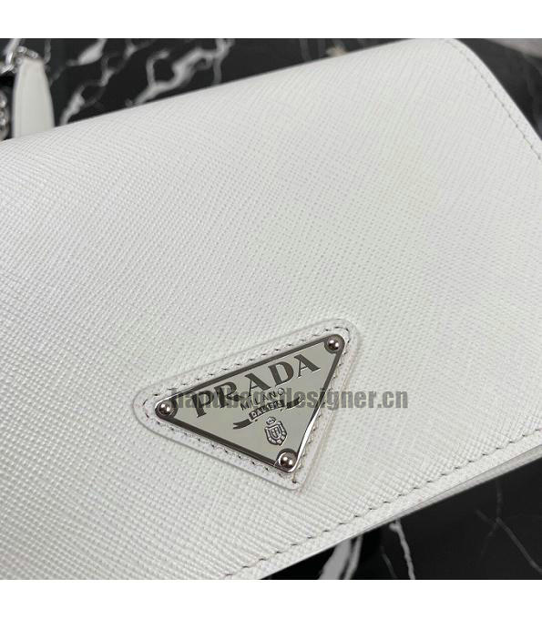 Prada White Original Saffiano Cross Veins Leather Silver Metal Small Shoulder Bag-3