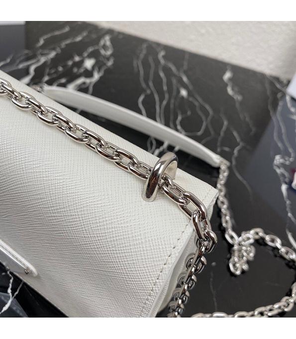 Prada White Original Saffiano Cross Veins Leather Silver Metal Small Shoulder Bag-5