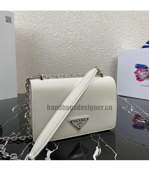 Prada White Original Saffiano Cross Veins Leather Silver Metal Small Shoulder Bag-6