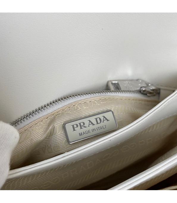 Prada White Original Saffiano Cross Veins Leather Silver Metal Small Shoulder Bag-8