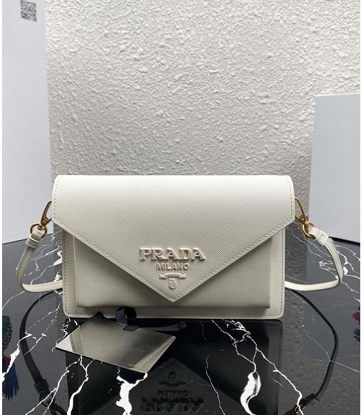 Prada White Saffiano Cross Veins Leather Mini Shoulder Bag