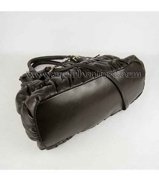 Prada Wrikle Lambskin Leather Tote Bag Dark Coffee-3