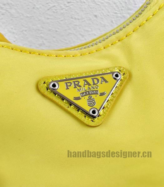 Prada Yellow Nylon With Original Leather Mini Hobo Bag-4