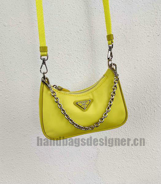 Prada Yellow Nylon With Original Leather Mini Hobo Bag-5