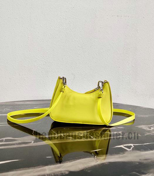 Prada Yellow Nylon With Original Leather Mini Hobo Bag-7