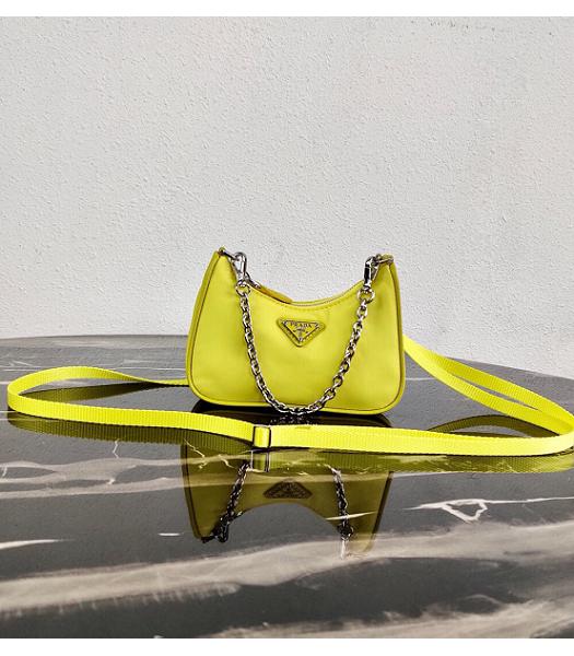 Prada Yellow Nylon With Original Leather Mini Hobo Bag