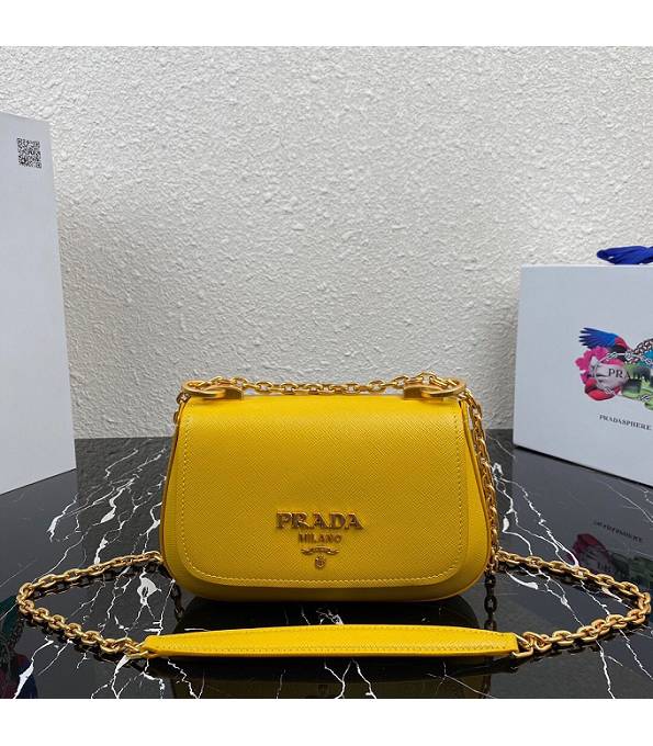 Prada Yellow Original Saffiano Cross Veins Leather Golden Chain Shoulder Bag