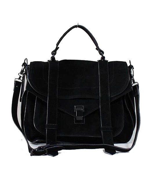 Proenza Schouler PS1 Medium Satchel Bag Suede Leather 6181 Black