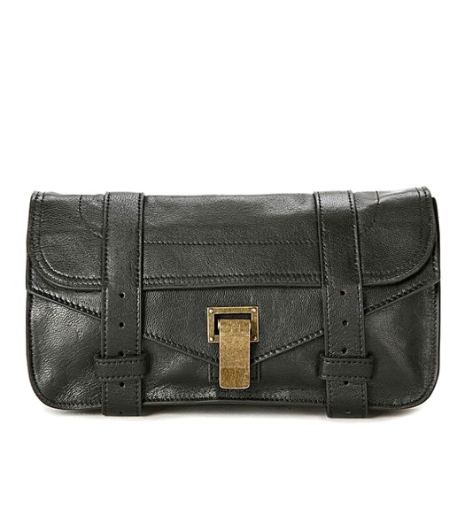 Proenza Schouler PS1 Pochette Clutch Bag Black Leather Golden Metal
