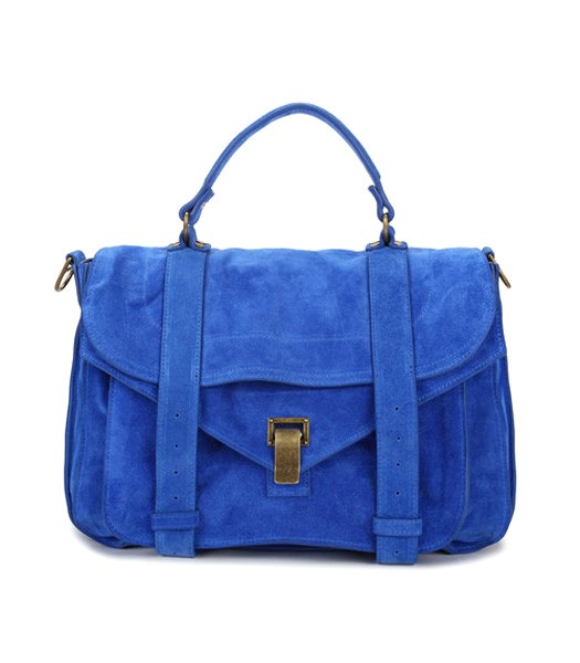 Proenza Schouler PS1 Small Satchel Bag Blue Suede Leather